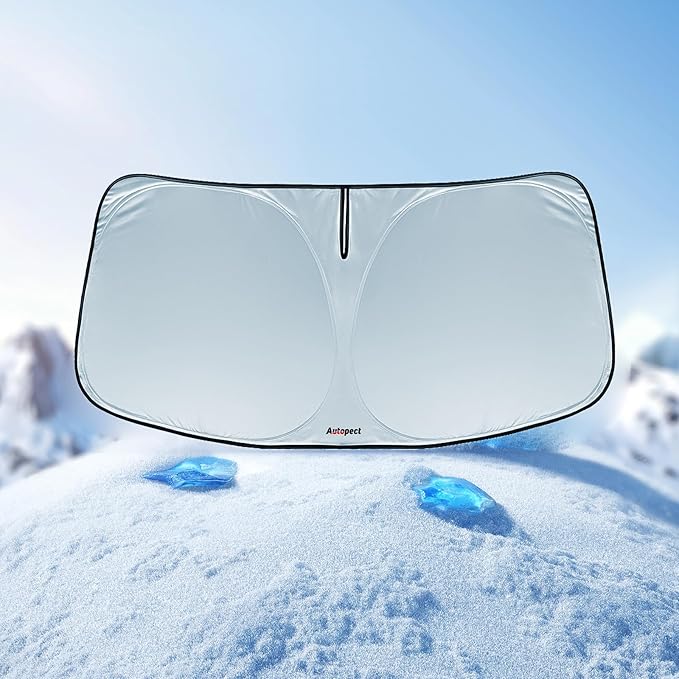 Windshield Sun Shade for Toyota RAV4 2019 2020 2021 2022 2023 2024 2025 – Custom Fit Sun Shield with Mirror Cut‑Out, Blocks Heat & UV, Foldable with Storage Pouch - Toyota RAV4 Windshield Sunshade
