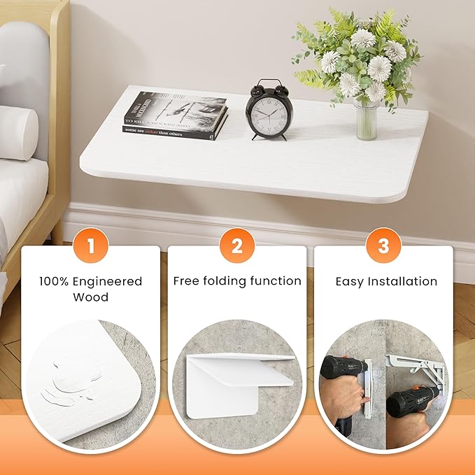 Foldable Floating Wall Shelves 20 inch, Bathroom Shelves Wall Mounted,12" Deep Wood Floating Kitchen shelves,Easy to Install 