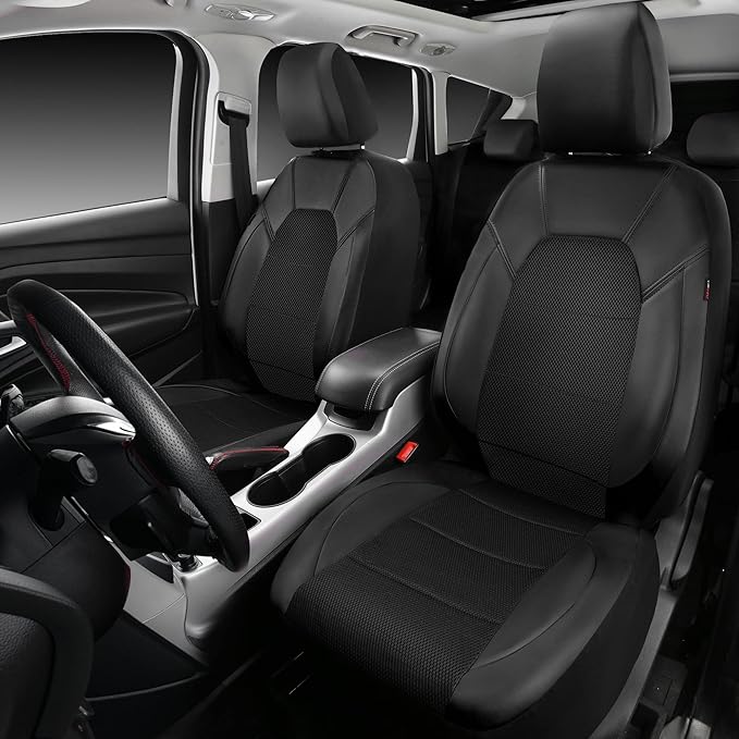 CAR PASS Leather and 3D Air Mesh Universal Fit Car Seat Covers, for Sedans,Trucks,Suvs,Airbag Compatible,Zipper Design and Re