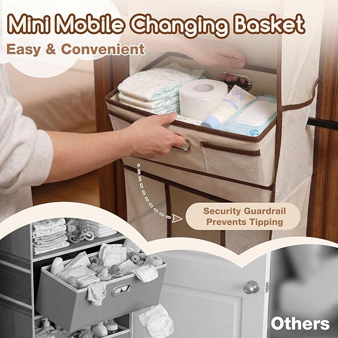 Baby Nursery Over The Door Organizer – 5-Tier 10 Pocket Hanging Storage with Removable Diaper Caddy & 3 Sturdy Hooks, 55LBS C