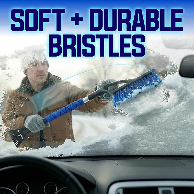 Snow Joe 2 Pack 27" Multi-Purpose Ice Scraper and Extendable Snow Brush for Cars with Foam Grip and 360-Degree Pivoting Brush Head, SJEG-SB27X2