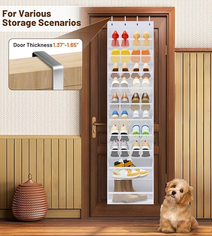 MISSLO 10 Tier Over the Door Shoe Organizer Breathable Mesh Hanging Shoe Rack for Closet Storage Shoe Holder for Door Fit 20 