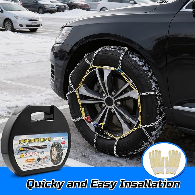 Auto Tightening Snow Chains Tire Chains Quick Easy Installation HKN120 Set of 2 for Cars SUV Pickup Trucks RV 215 225 235 245