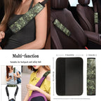 Green Camo Hunting 13 Piece Car Seat Cover Set with Steering Wheel Cover Seatbelt Strap Pad Armrest Pad Cup Coasters Key Chain Automobile Interior Sets Fit for Van Truck SUV Sedan