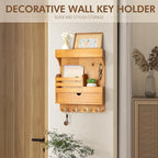 Modern Farmhouse Key Holder Wall Mount with Drawer Organizer – Pine Wooden Mail and Key Organizer with 6 Durable Hooks & Floa