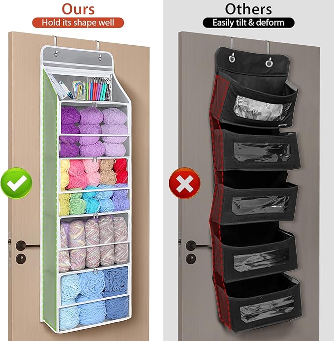 Univivi Hanging Yarn Storage Organizer with 5 Zipper Closure Compartments, Large Capacity Knitting Organizer Storage, Over th
