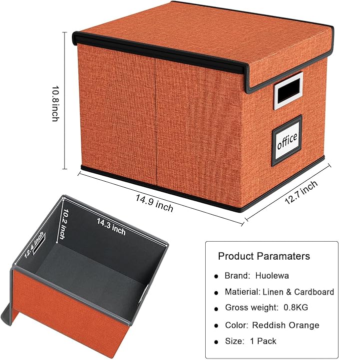 Huolewa File Organizer Box with Lid, Collapsible File Folder Organizer for Office Document Storage, Filing Box with Plastic S