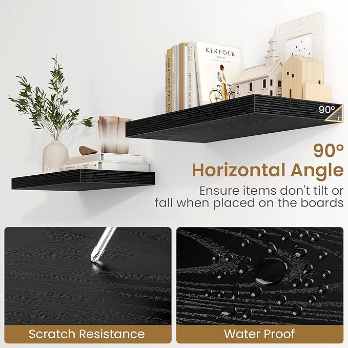 Fun Memories 36 Inch Floating Shelves in Black, 9.3 Inch Deep Floating Shelf for Bathroom Living Room Kitchen, Rusitc Wall Mo
