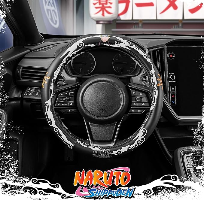 Naruto Shippuden Car Steering Wheel Cover, 15 Inch Anime Steering Wheel Cover, Cushioned Soft Comfortable Cover Anime Car Accessories for Men Women, Kirigakure