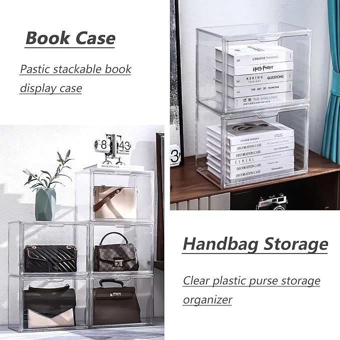 Clear Acrylic Display Case, Stackable Plastic Storage Bins with Magnetic Attraction Lid, Showcase for Cosmetic, Large Figures
