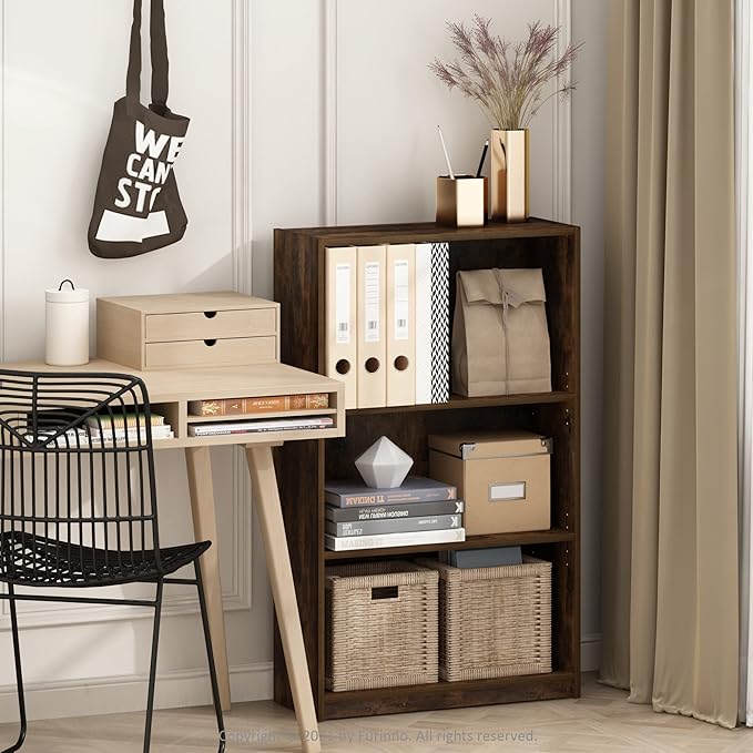 Furinno JAYA Book Shelf, 3-Tier Bookshelf, Bookcase with Adjustable Shelves, 9.5 x 24.5 x 40.3, for Organization and Storage,