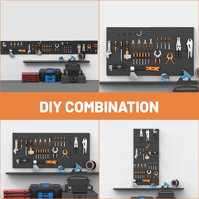 Ultrawall 4 Pack Metal Peg Board Panels with Hooks, Pegboard Wall Tool Organizer for Garage, 84pcs Peg Board with Accessories