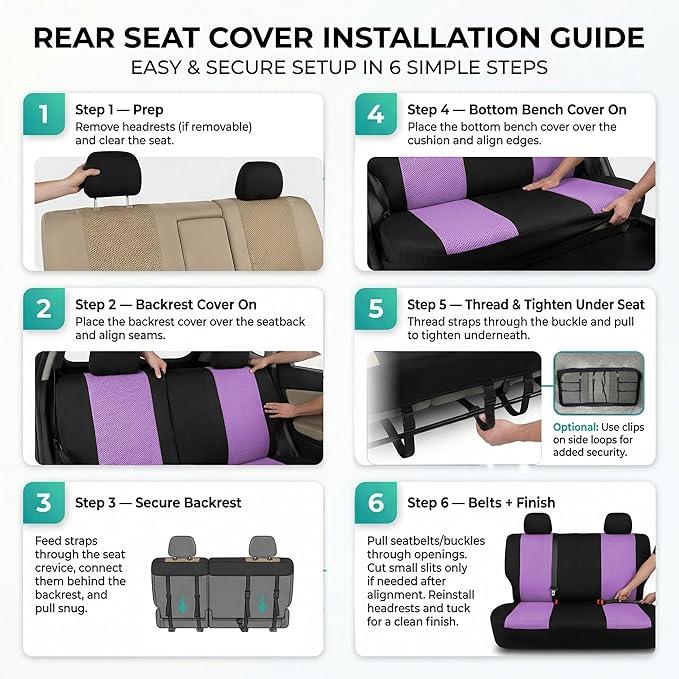 FH Group Automotive Rear Car Seat Covers for SUV, Trucks, Sedan and More - Universal Fit Rear Solid Bench Design Interior Acc