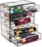 Sorbus Acrylic Makeup Organizer Set, 7-Drawer Vanity & Countertop Cosmetic Storage with Small & Wide Drawers, Black Jewel Mak