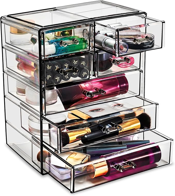 Sorbus Acrylic Makeup Organizer Set, 7-Drawer Vanity & Countertop Cosmetic Storage with Small & Wide Drawers, Black Jewel Mak