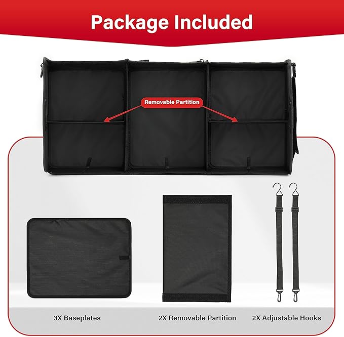 Simple Deluxe Car Trunk Organizer, Multi Compartments Collapsible Trunk Storage, Anti-slip, Waterproof 600D Oxford Polyester, w
