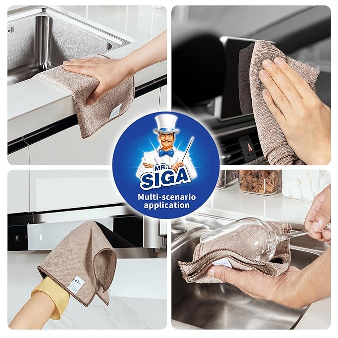 MR.SIGA Microfiber Cleaning Cloths, All-Purpose Surface Microfiber Towels, Streak Free Cleaning Rags, Pack of 12, Wheat, Size
