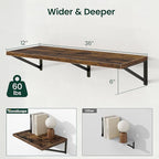 Floating Shelves, 12 Inch Deep Rustic Wood Wall Storage, 36W x 12D Wall Shelves Set of 2, Heavy Duty Metal Brackets, Large In