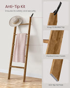 VASAGLE Blanket Ladder Decorative Farmhouse for The Living Room, 5-Tier Ladder Shelf, Ladder Rack for Storage and Decor, Hone