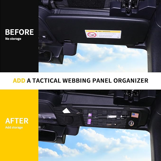 Tactical Sun Visor Organizer Visor Storage Compatible with 2021 2022 2023 2024 2025 2026 Ford Bronco 2/4 Door Accessories Car Sun Visor Sunglasses Holder Webbing Molle Panel, Driver+Passenger