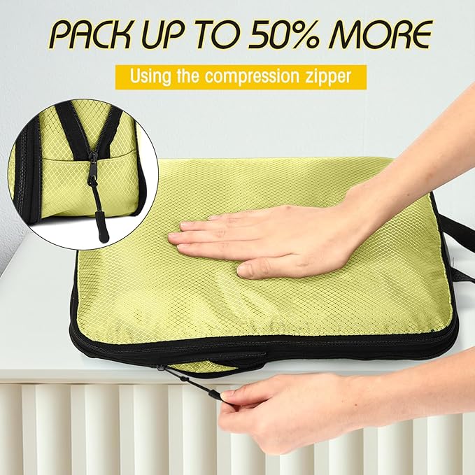 5 Pack Compression Packing Cubes for Travel Space Saving Cubes Luggage Organizer for Suitcase(Cream,M)