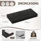 24 Inch Floating Shelves, 12" Deep Floating Shelf Wall Mounted, 24" Wall Shelves, Rustic Deep Bookshelf, Extra Deeper & Thick