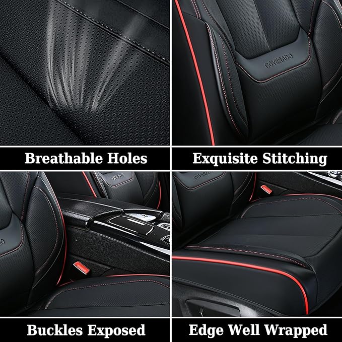 Coverado Universal Seat Covers Full Set, Universal Seat Covers for Cars, Waterproof Nappa Leather Car Seat Covers with Head P