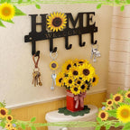 Key Holder Wall Mount Sunflower Metal Key Hooks Organizer Hanger Coat Rack with 5 Hooks Rustic Farmhouse Decorative Welcome H