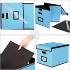 Huolewa File Organizer Box with Lid, Collapsible File Folder Organizer for Office Document Storage, Filing Box with Plastic S
