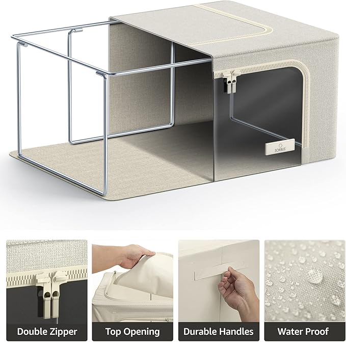 Sorbus Storage Bins with Metal Frame - Stackable & Foldable Clothes Organizer Bags - Oxford Fabric Storage Containers with La