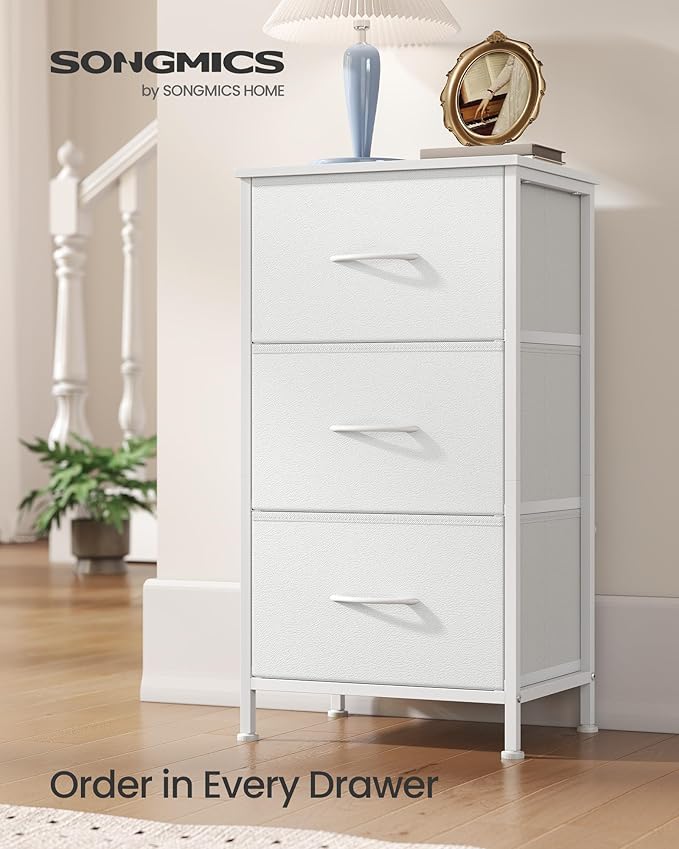 SONGMICS Dresser for Bedroom, Chest of Drawers, Steel, MDF, 3 Non-Woven Fabric Drawers, Storage Organizer Unit, Closet, Entry