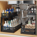 2 Pack 17.3IN-Depth Under Sink Organizer with Smooth Cylindrical Rail,2-Tier Pull Out Multi-Purpose Cabinet Storage for Bathr
