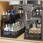 2 Pack 17.3IN-Depth Under Sink Organizer with Smooth Cylindrical Rail,2-Tier Pull Out Multi-Purpose Cabinet Storage for Bathr