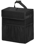Corduroy Car Trash Can with Lid and Mesh Pockets - Leakproof Organizer,Multipurpose Waterproof Garbage Can/Trash Bin for Car(Black-3 Gallons)