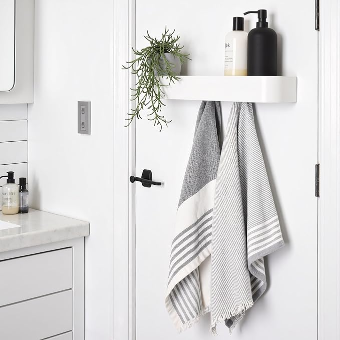 xympo Modern Wall-Mounted Coat Rack with Shelf – Heavy-Duty Steel, 5 Sturdy Hooks, Powder-Coated Finish, Space-Saving Entrywa