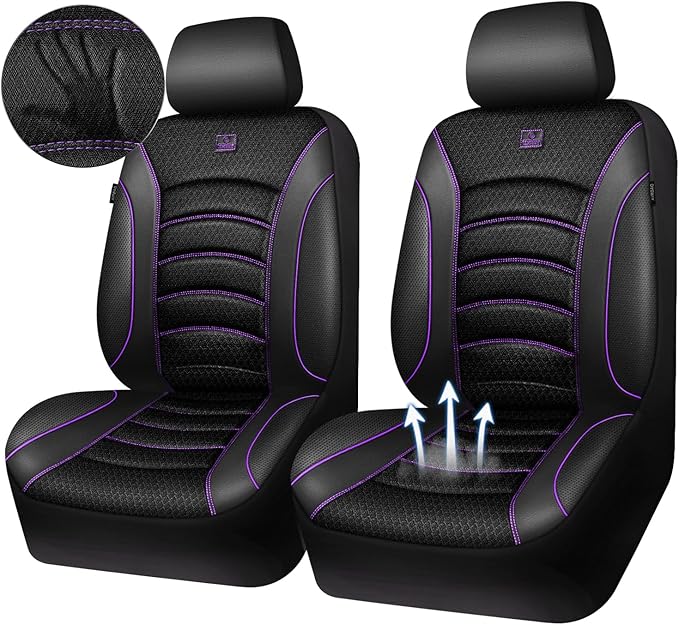 CAR PASS Comfortable 3D Foam Mesh Leather Car Seat Covers Front, Air Cool Mesh Breathable Front Seat Covers for Car, Universa