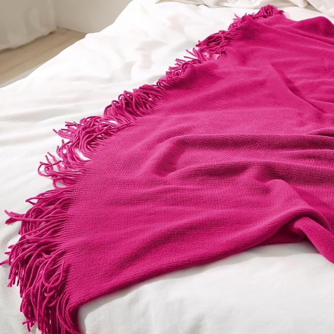 Homiest Decorative Knitted Throw with Fringe, Lightweight Acrylic Knit Blanket, Soft & Cozy Tassel for Couch Sofa Bed (Dark P