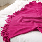 Homiest Decorative Knitted Throw with Fringe, Lightweight Acrylic Knit Blanket, Soft & Cozy Tassel for Couch Sofa Bed (Dark P