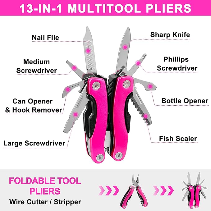 Pink Car Emergency Kit, Premium Roadside Emergency Car Accessories Kit with Jumper Cables, Flashlight, Shovel, Screwdriver Se
