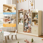 EXPERLAM Toy Storage Organizer with Stuffed Animal Storage, Wooden Toy Organizer & Stuffed Animal Zoo, 6 Cubes Shelf with Rem