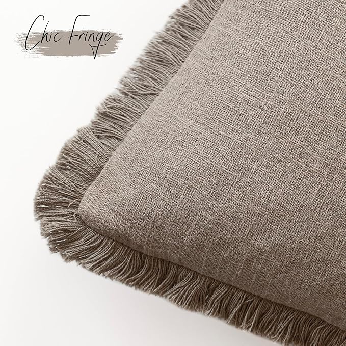 Foindtower Set of 2 Decorative Linen Fringe Throw Pillow Covers Boho Farmhouse Cushion Cover with Tassels Soft Accent Pillowc