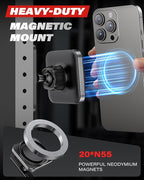 A2C Magnetic Phone Holder for Gym, Aluminum Alloy Base Attach to Metal & Non-Metal Surfaces, Gym Phone Mount for MagSafe iPhone 12-17 Series, Ideal Gym Essentials for Workouts Recording