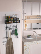 Over The Door Hooks Organizer Storage - Over The Door Hanger for Coat Rack, Storage with 12 Hook & 2 Mesh Baskets, for Bathro