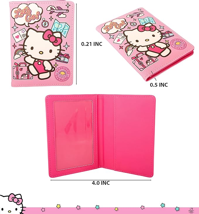Hello Kitty Passport Holder and Luggage Tag Set Official License, Sanrio Passport Cover and Bag Tag