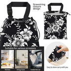 Car Trash Bag Large Hanging Can for Back of Seat, Cute Waterproof Car Garbage Bag for Vehicle, Travelling, Outdoor Beautiful Black White Floral