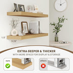72 Inch Floating Shelves, 3D Textured Wood Grain, 72"x9.25"x1.5" Inch Deep Floating Shelves for Wall, Wooden Shelves for Bath