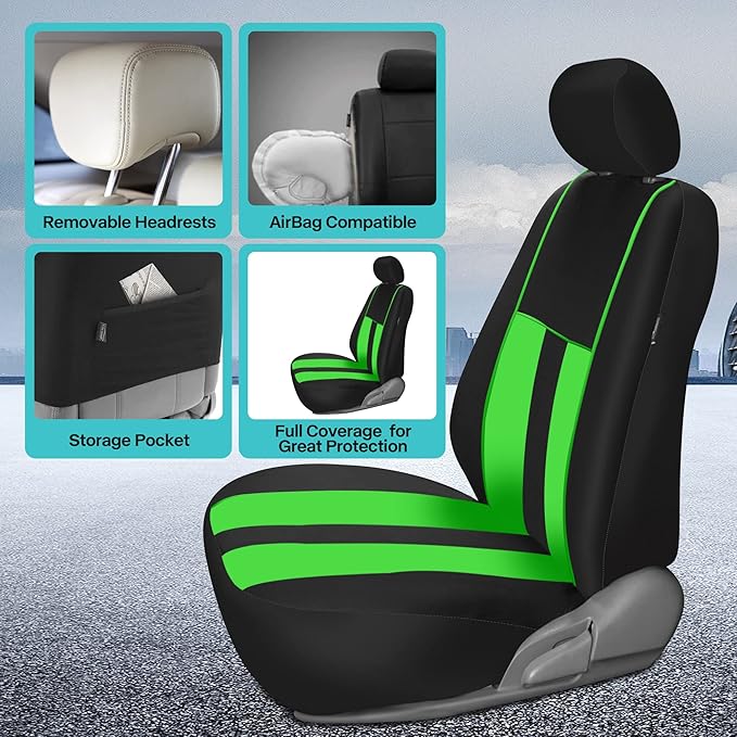 FH Group Car Seat Cover Full Set Striking Striped Car Seat Covers with Front Seat Covers and Rear Split Bench, Universal Fit 