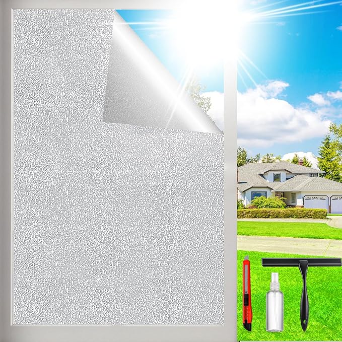 Frosted Window Privacy Film Glass Window Film Sun Blocking, Static Clings Removable Frosting Bathroom Door Window Covering, White,35.4 Inch x 78.74 Inch
