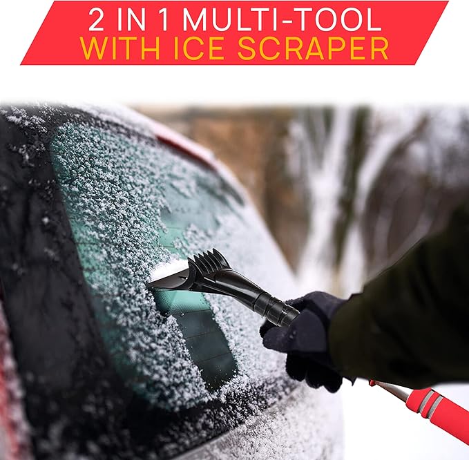 VaygWay Ice Scraper and Extendable Snow Brush for Car Windshield- Adjustable Length Foam Grip 360° Pivoting Brush Head for Snow, 2 in 1 Sturdy Winter Ice and Snow Remover for Car, Truck, Van