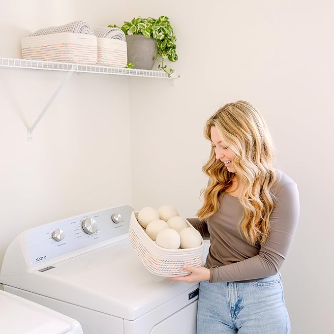 NaturalCozy 11.8"x8"x4.5” Rectangle Storage Baskets for Shelves 3 Pack | Cotton Rope Woven Small Baskets for Organizing | Sma